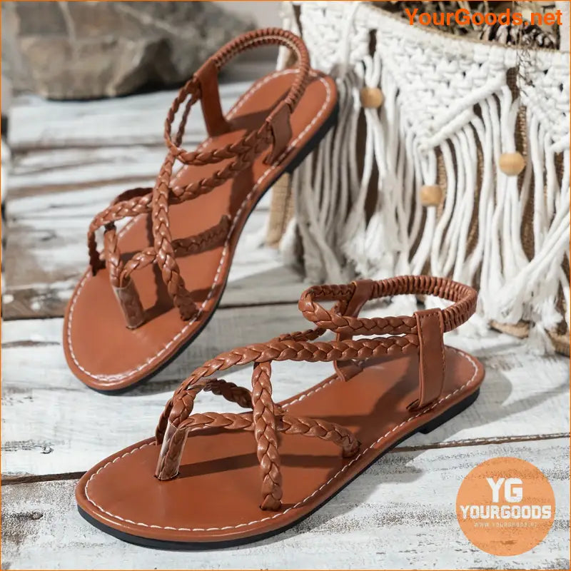 Chic Womens Braided OpenToe Flat Sandals - YourGoods Online Shop