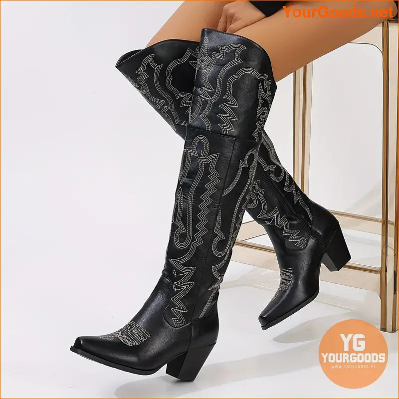 Chic Womens Chunky Heel Point Toe Over Knee Boots - YourGoods Online Shop