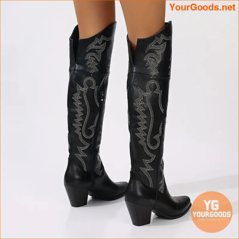 Chic Womens Chunky Heel Point Toe Over Knee Boots - YourGoods Online Shop