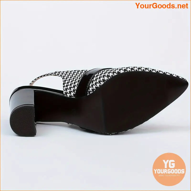 Chic Womens Houndstooth Block Heel Pointed Slingbacks - YourGoods Online Shop