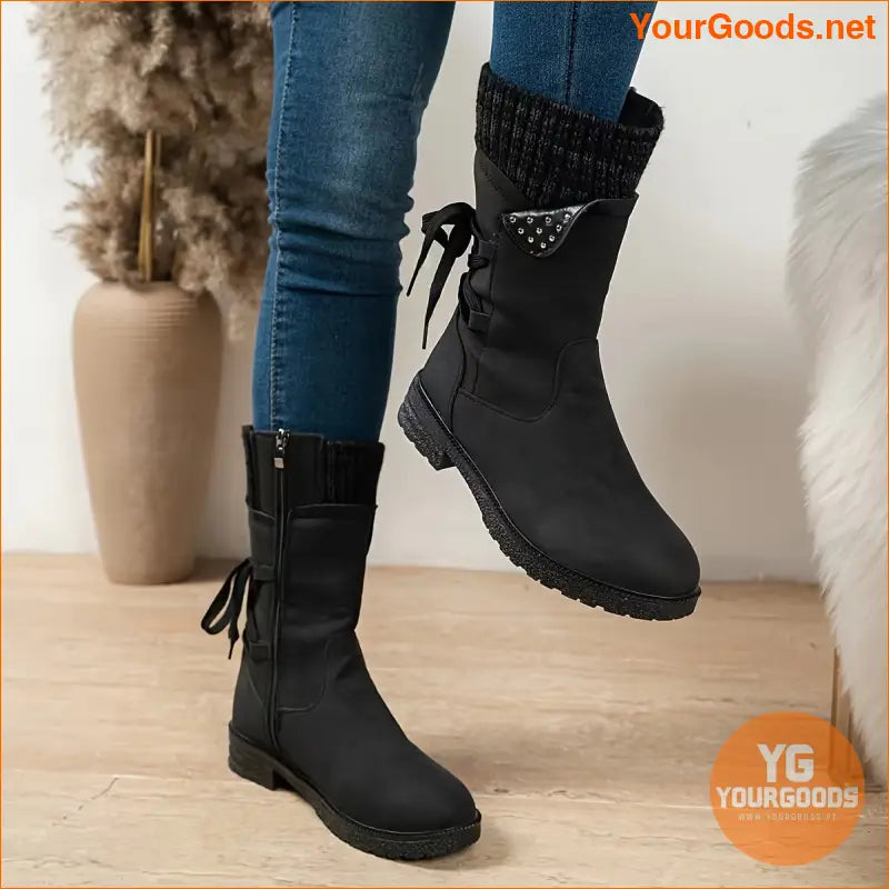 Chic Womens Mid Calf Solid Color Zipper Boots - YourGoods Online Shop