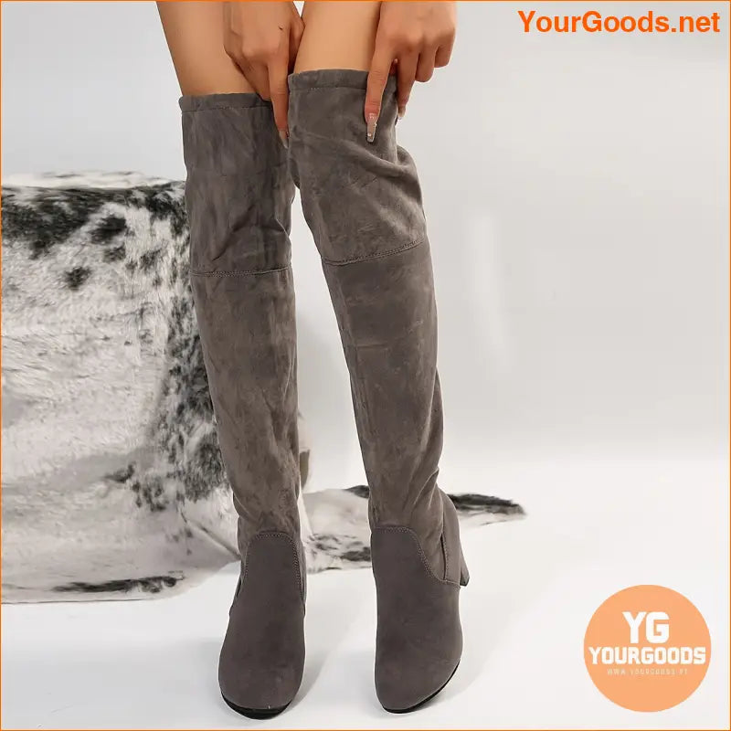 Chic Womens Pointed Toe OvertheKnee Block Heel Boots - YourGoods Online Shop