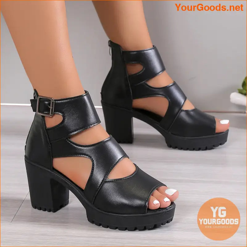 Chic Womens Solid Block Heeled Sandals with Back Zipper - YourGoods Online Shop