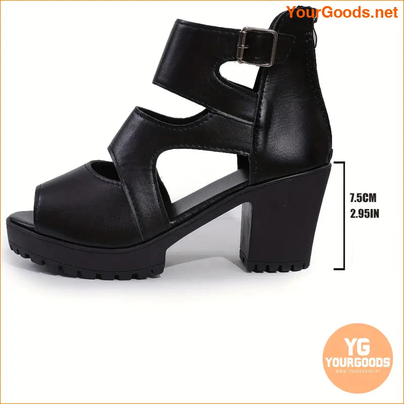 Chic Womens Solid Block Heeled Sandals with Back Zipper - YourGoods Online Shop