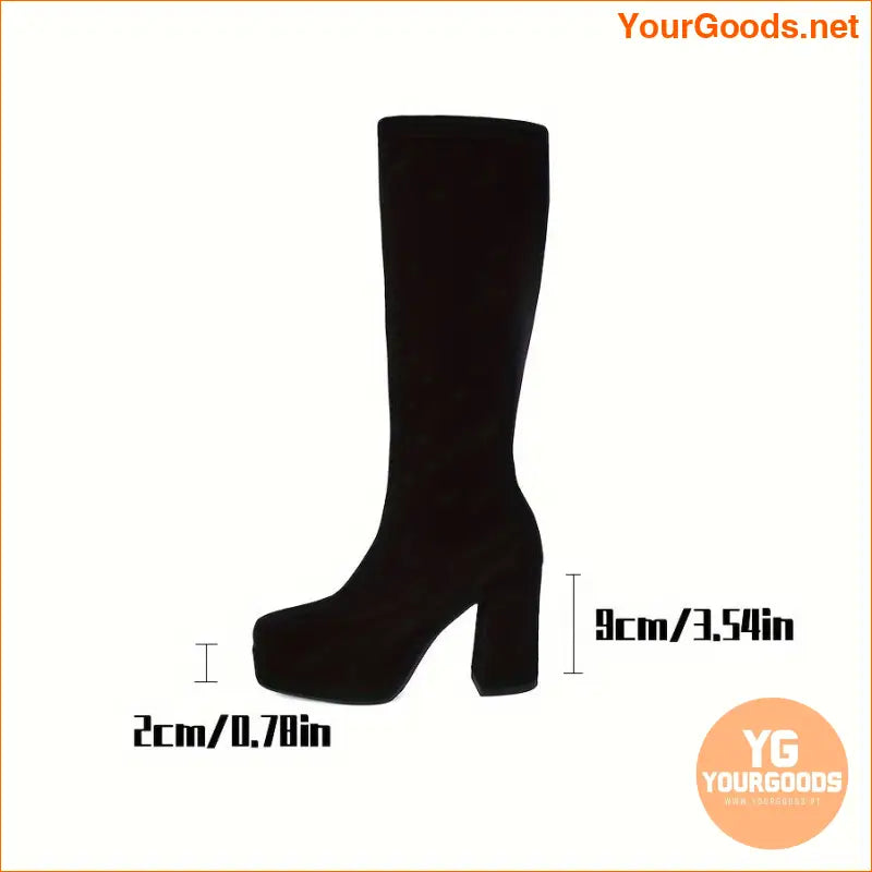 Chic Womens Solid Color SlipOn Heeled Boots - YourGoods Online Shop