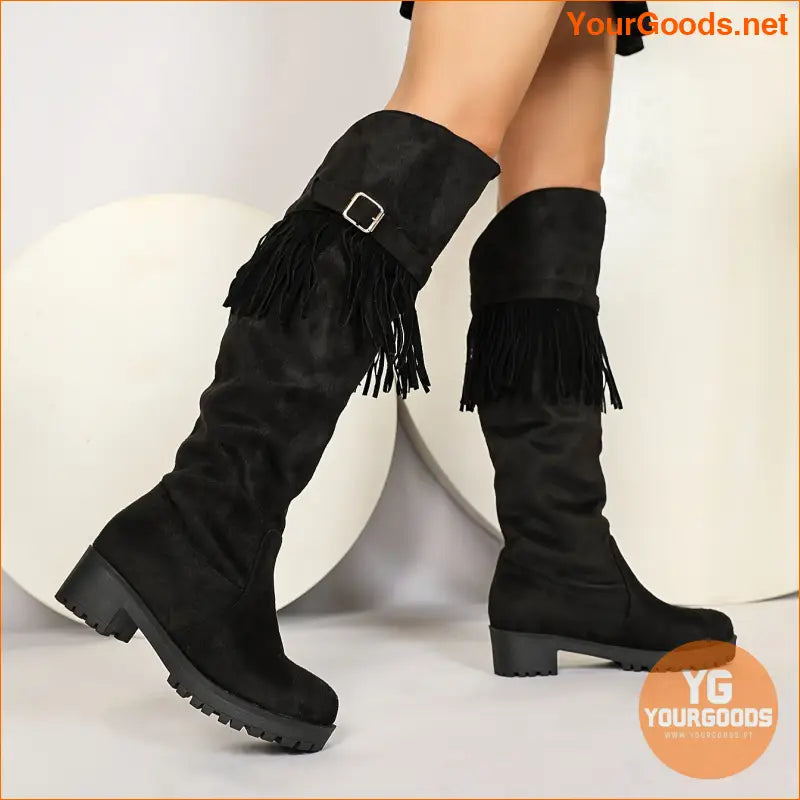 Chic Womens Tassel Buckle MidCalf Boots Comfortable Stylish - YourGoods Online Shop