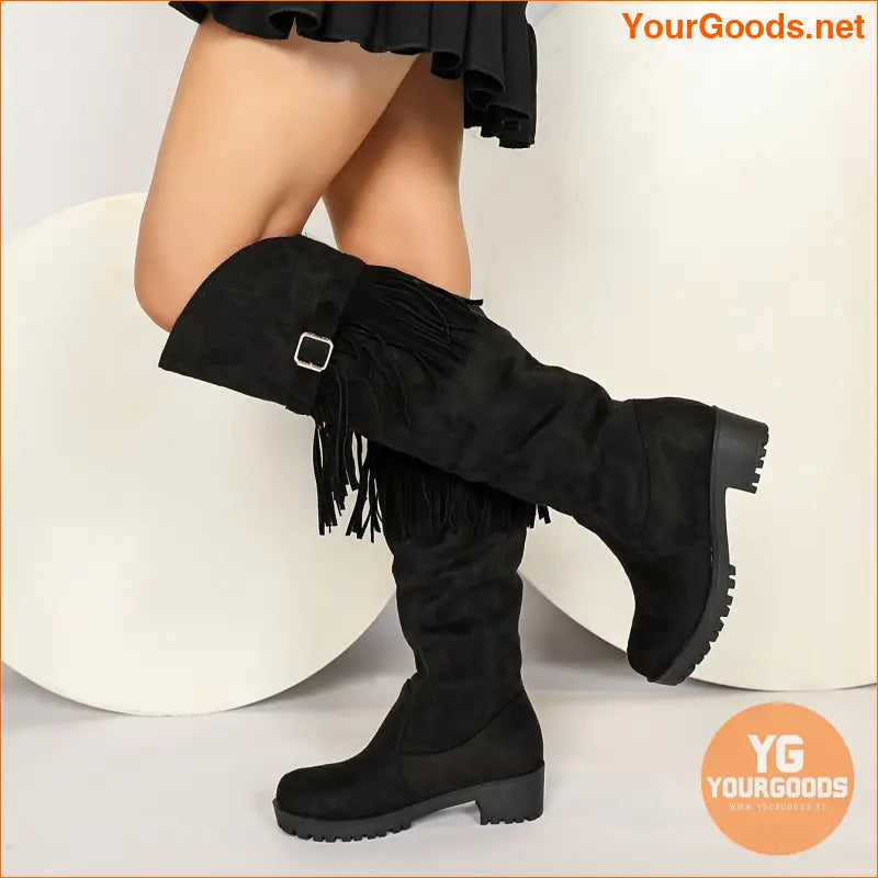 Chic Womens Tassel Buckle MidCalf Boots Comfortable Stylish - YourGoods Online Shop