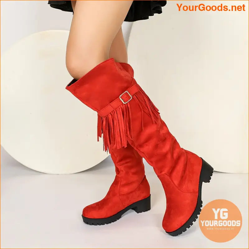 Chic Womens Tassel Buckle MidCalf Boots Comfortable Stylish - YourGoods Online Shop