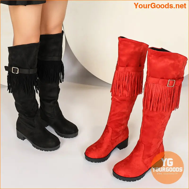 Chic Womens Tassel Buckle MidCalf Boots Comfortable Stylish - YourGoods Online Shop