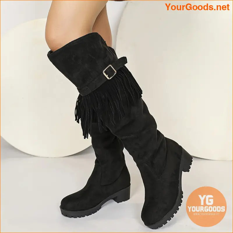 Chic Womens Tassel Buckle MidCalf Boots Comfortable Stylish - YourGoods Online Shop