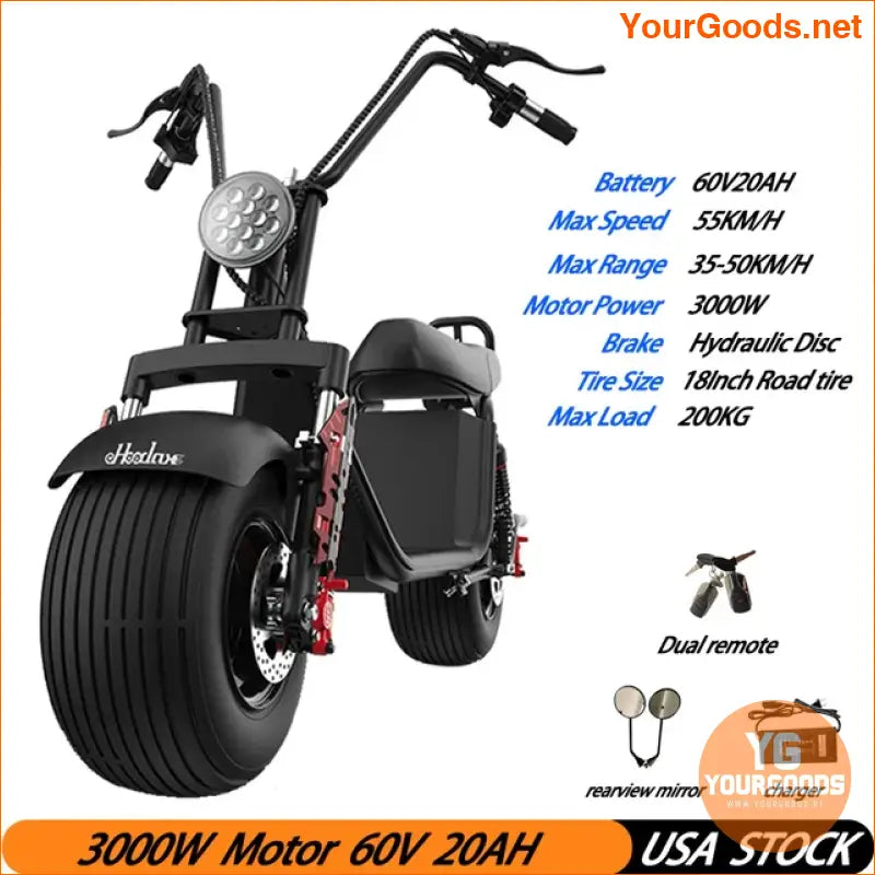 Citycoco 3000W Fat Tire Electric Scooter 60KMH 60V20AH - YourGoods Online Shop