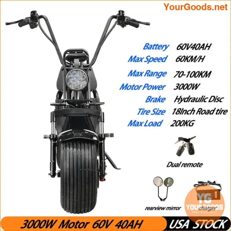 Citycoco 3000W Fat Tire Electric Scooter 60KMH 60V20AH - YourGoods Online Shop