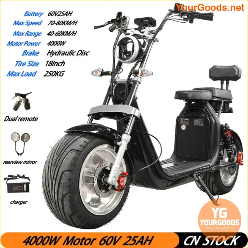 Citycoco Electric Scooter 4000W 80KMH 60V 250KG Load - YourGoods Online Shop