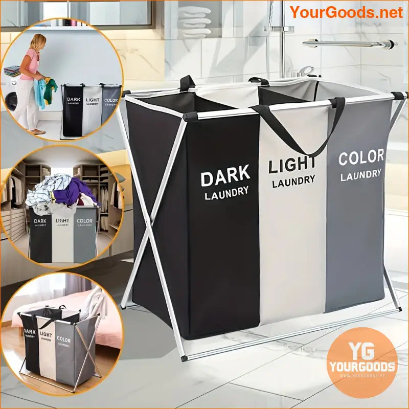 Collapsible 3 Section Laundry Hamper and Organizer - YourGoods Online Shop