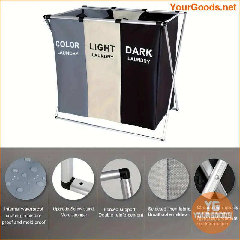 Collapsible 3 Section Laundry Hamper and Organizer - YourGoods Online Shop