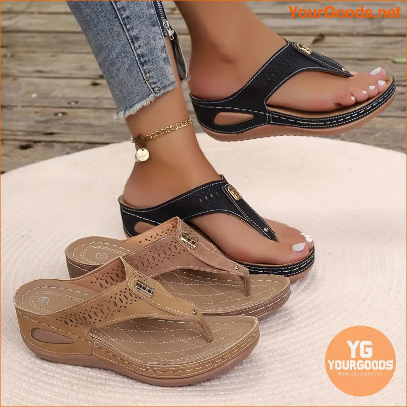 Comfy Faux Leather Arch Support Thong Sandals - YourGoods Online Shop