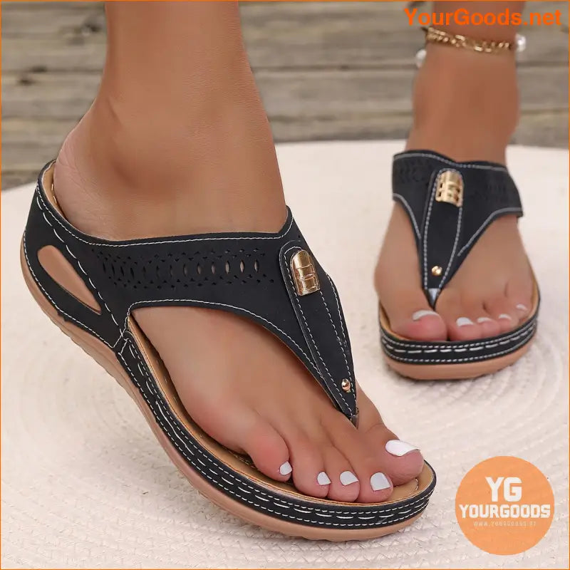 Comfy Faux Leather Arch Support Thong Sandals - YourGoods Online Shop