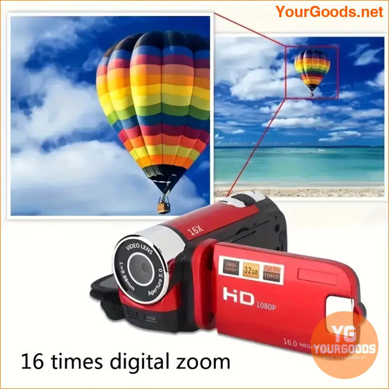 Compact 1080P Camcorder 16x Zoom 32G Card Flip Screen - YourGoods Online Shop