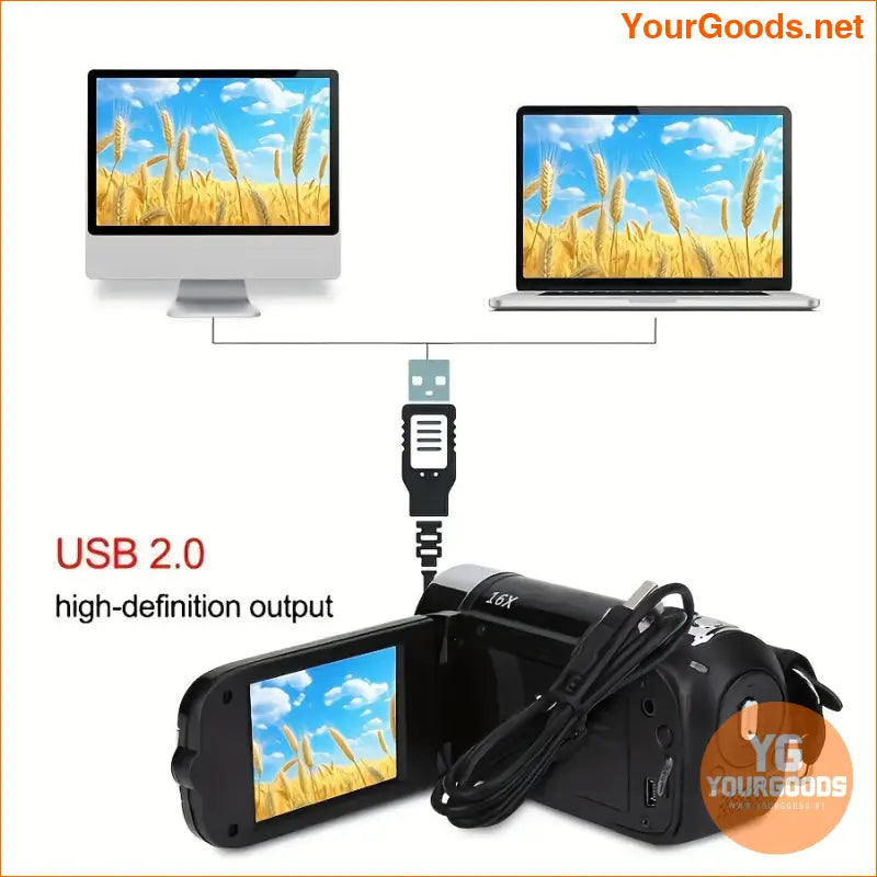 Compact 1080P Camcorder 16x Zoom 32G Card Flip Screen - YourGoods Online Shop