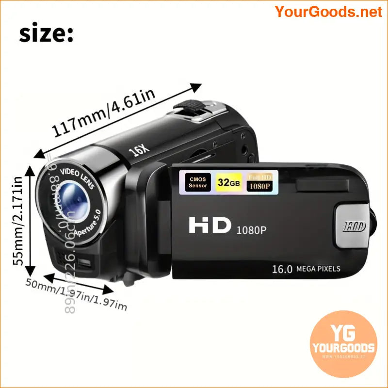 Compact 1080P Camcorder 16x Zoom 32G Card Flip Screen - YourGoods Online Shop