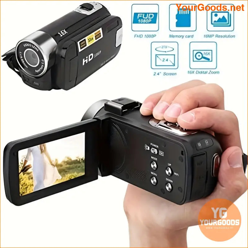 Compact 1080P Camcorder 16x Zoom 32G Card Flip Screen - YourGoods Online Shop