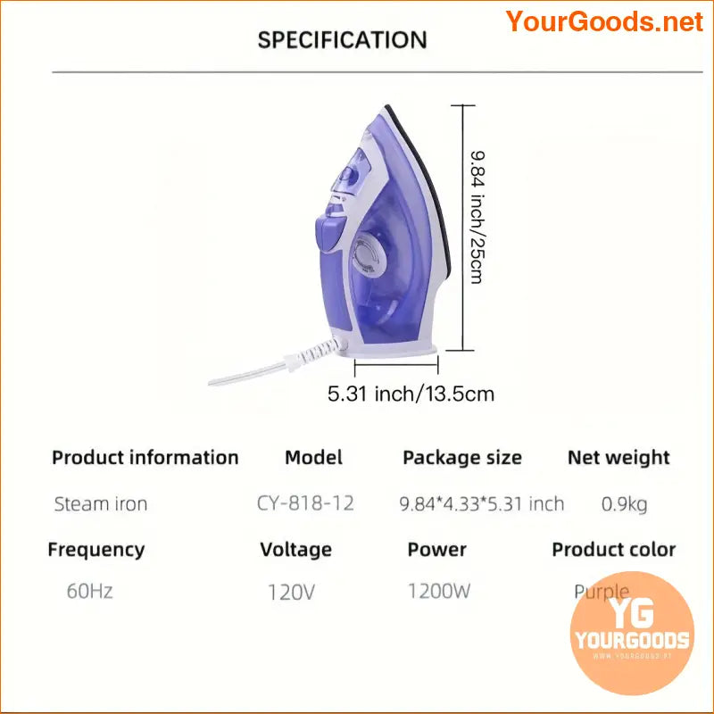 Compact 1200W Steam Iron with Non Stick Soleplate Adjustable Controls - YourGoods Online Shop