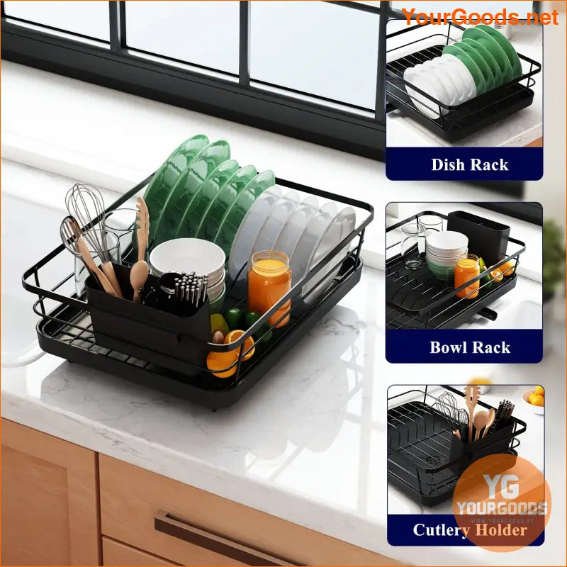 Compact Stainless Steel Dish Rack with Cutlery Holder - YourGoods Online Shop