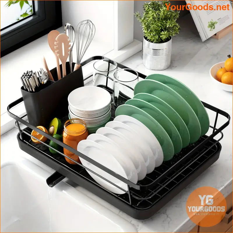 Compact Stainless Steel Dish Rack with Cutlery Holder - YourGoods Online Shop