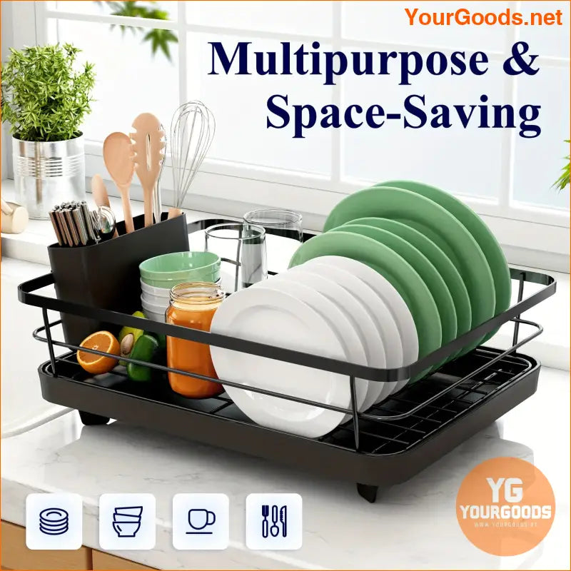 Compact Stainless Steel Dish Rack with Cutlery Holder - YourGoods Online Shop