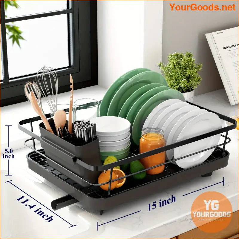 Compact Stainless Steel Dish Rack with Cutlery Holder - YourGoods Online Shop