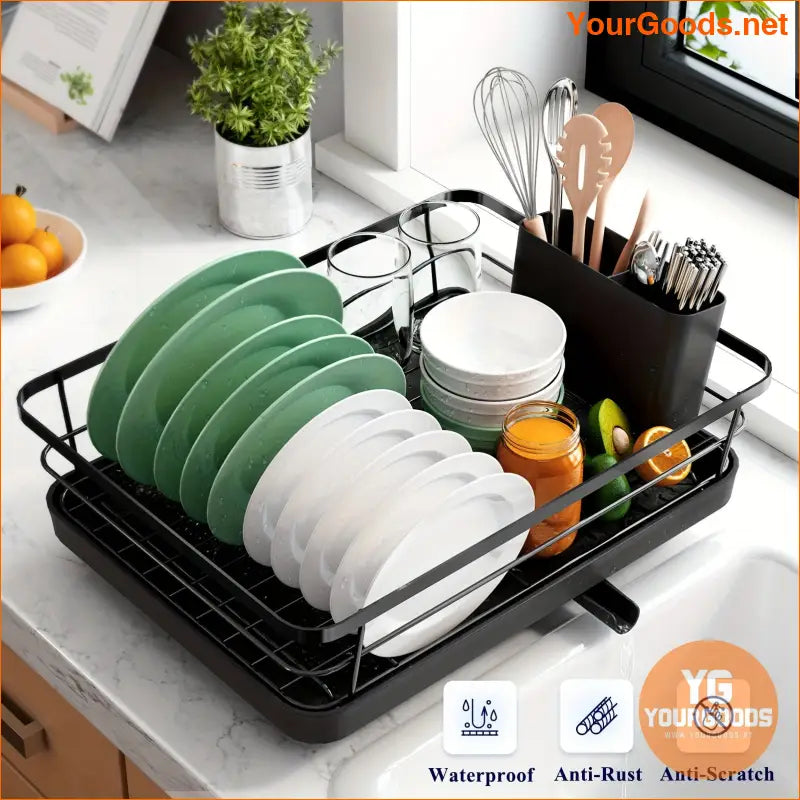 Compact Stainless Steel Dish Rack with Cutlery Holder - YourGoods Online Shop