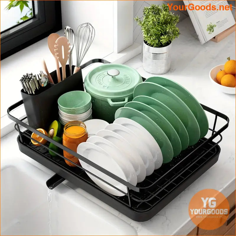 Compact Stainless Steel Dish Rack with Cutlery Holder - YourGoods Online Shop