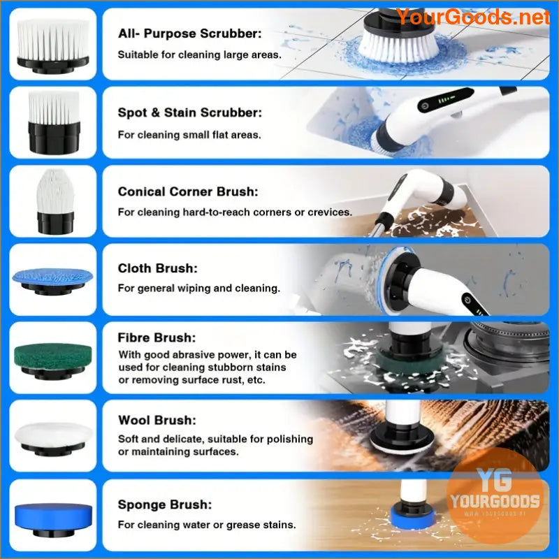 Cordless Electric Rotary Cleaner with 7 Brushes Telescopic Handle - YourGoods Online Shop