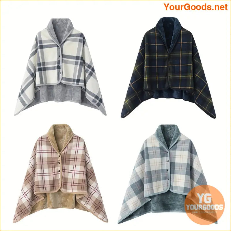 Cozy DoubleLayer Plaid Shawl Blanket Wearable Multifunctional - YourGoods Online Shop