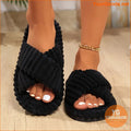 Cozy Fuzzy Crisscross Plush OpenToe Slippers - YourGoods Online Shop