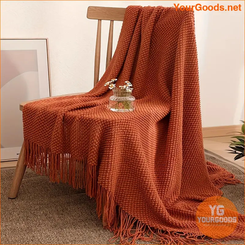 Cozy Orange Tassel Knitted Blanket Versatile Soft Warm Throw - YourGoods Online Shop