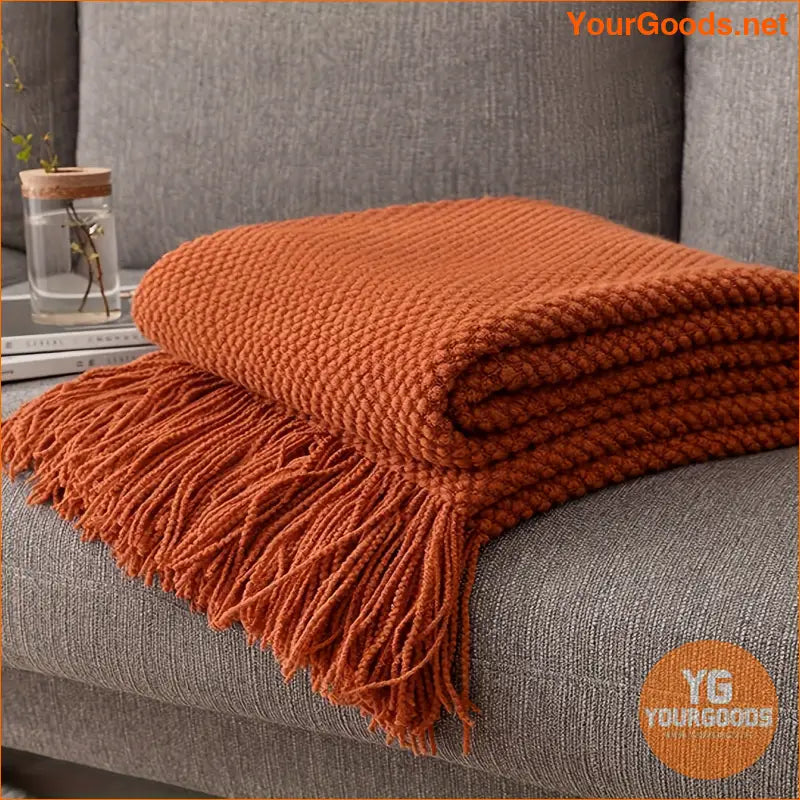 Cozy Orange Tassel Knitted Blanket Versatile Soft Warm Throw - YourGoods Online Shop