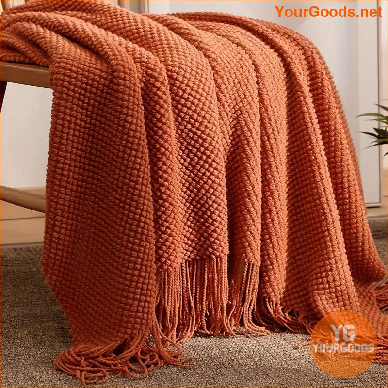 Cozy Orange Tassel Knitted Blanket Versatile Soft Warm Throw - YourGoods Online Shop