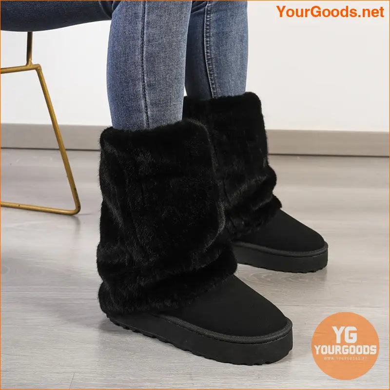 Cozy PlushLined Mid Calf Winter Boots SlipOn Comfort - YourGoods Online Shop