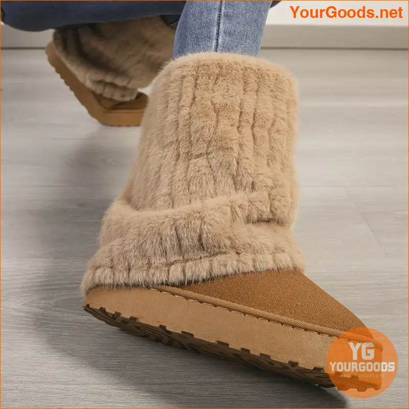 Cozy PlushLined Mid Calf Winter Boots SlipOn Comfort - YourGoods Online Shop