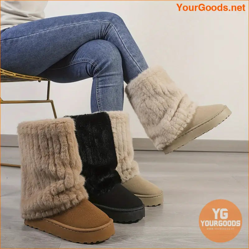 Cozy PlushLined Mid Calf Winter Boots SlipOn Comfort - YourGoods Online Shop