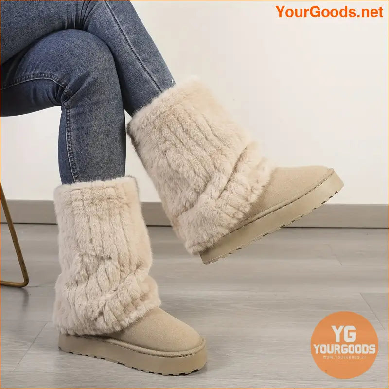 Cozy PlushLined Mid Calf Winter Boots SlipOn Comfort - YourGoods Online Shop