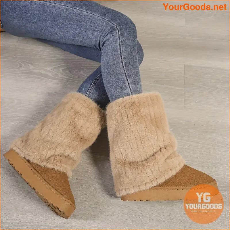 Cozy PlushLined Mid Calf Winter Boots SlipOn Comfort - YourGoods Online Shop