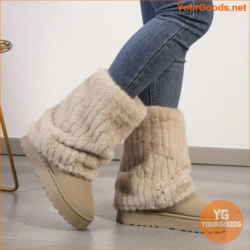 Cozy PlushLined Mid Calf Winter Boots SlipOn Comfort - YourGoods Online Shop