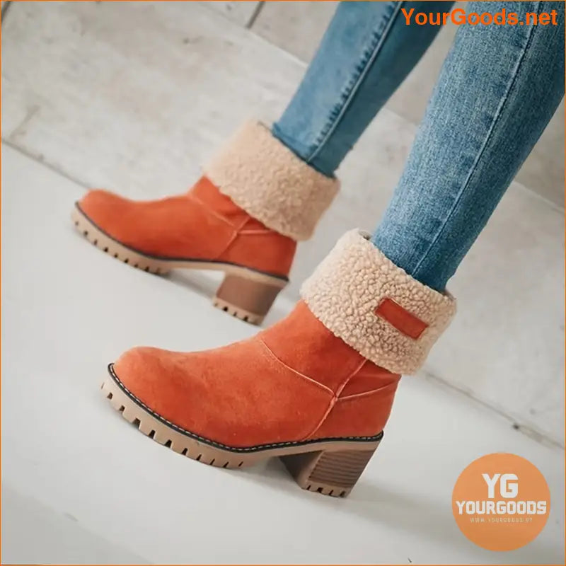 Cozy Winter Chunky Heel Boots Plush Lined Warm Comfy - YourGoods Online Shop