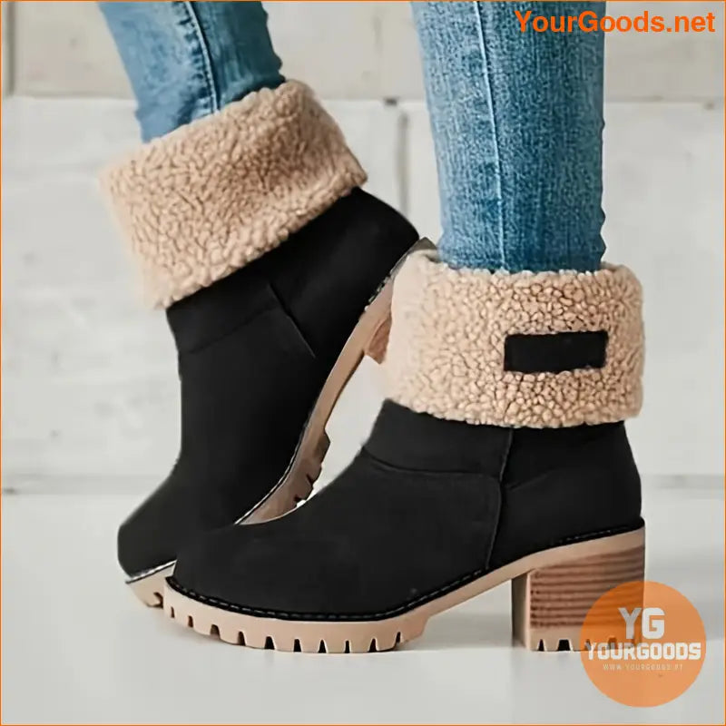 Cozy Winter Chunky Heel Boots Plush Lined Warm Comfy - YourGoods Online Shop