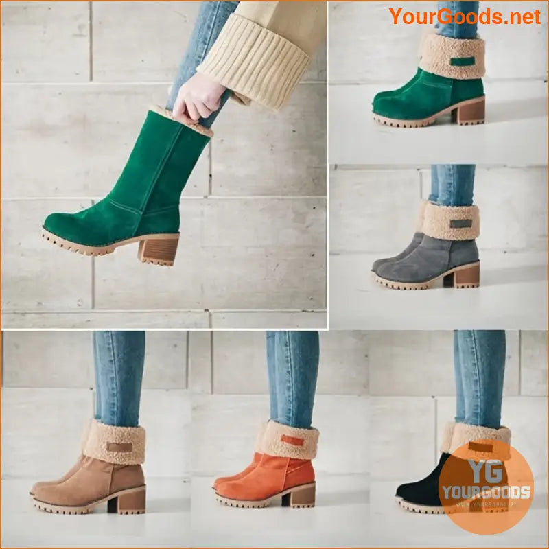 Cozy Winter Chunky Heel Boots Plush Lined Warm Comfy - YourGoods Online Shop