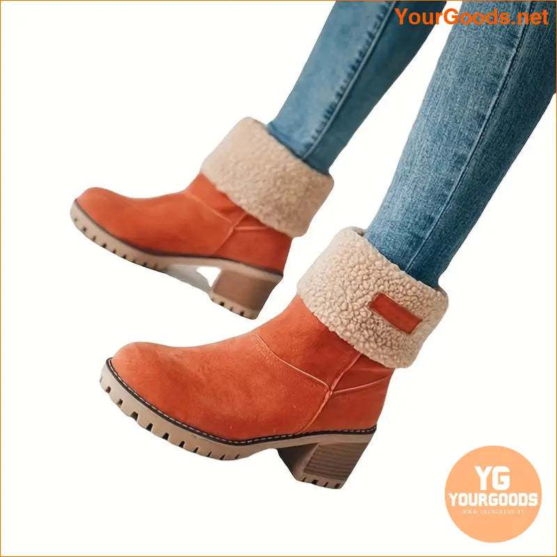 Cozy Winter Chunky Heel Boots Plush Lined Warm Comfy - YourGoods Online Shop