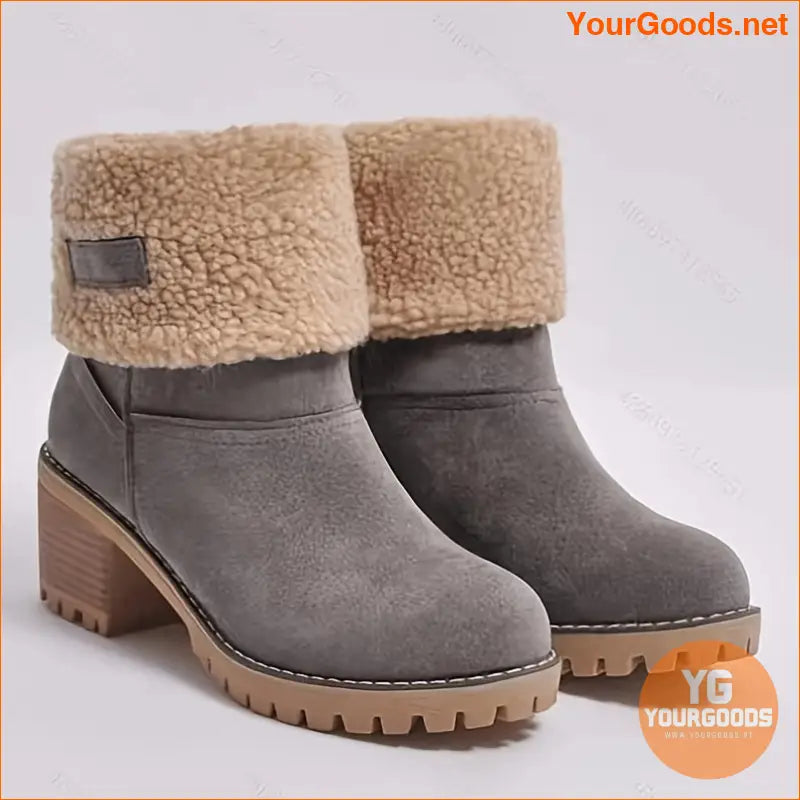 Cozy Winter Chunky Heel Boots Plush Lined Warm Comfy - YourGoods Online Shop