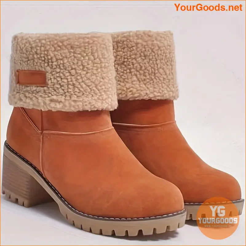 Cozy Winter Chunky Heel Boots Plush Lined Warm Comfy - YourGoods Online Shop